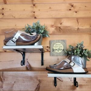 Mandel Leather Sandals Metallic Thong Sandals Wedge Comfort Shoes‎ EVA Sz 39 / 9